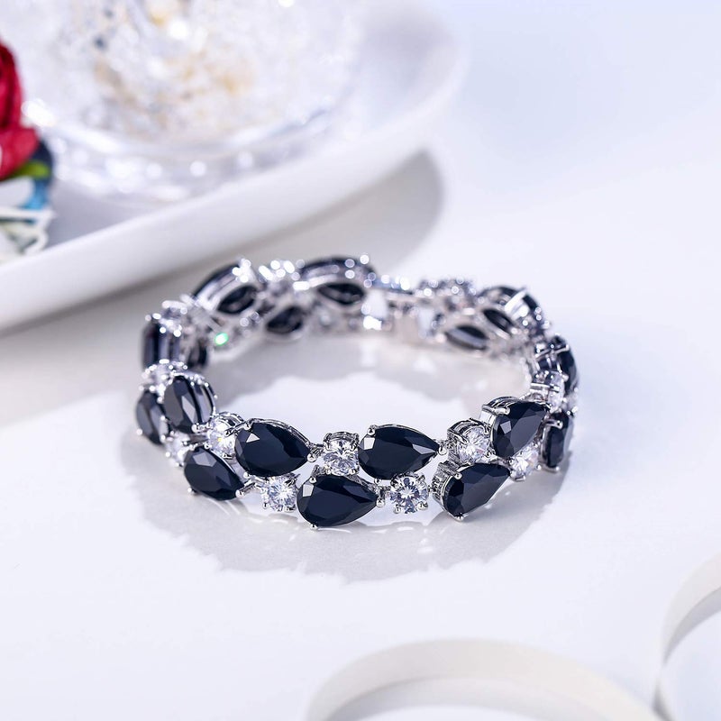 EVER FAITH Women's Prong Cubic Zirconia Vintage Style Dual Layer Tear Drop Bracelet Black Silver-Plated-Brass - Image 3